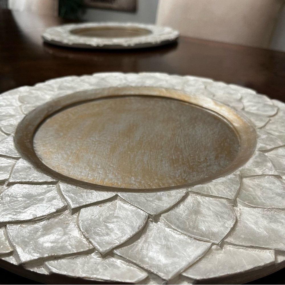 Vintage Pier 1 Elegant Capiz Shell and Gold Decorative Charger Plates set of 6